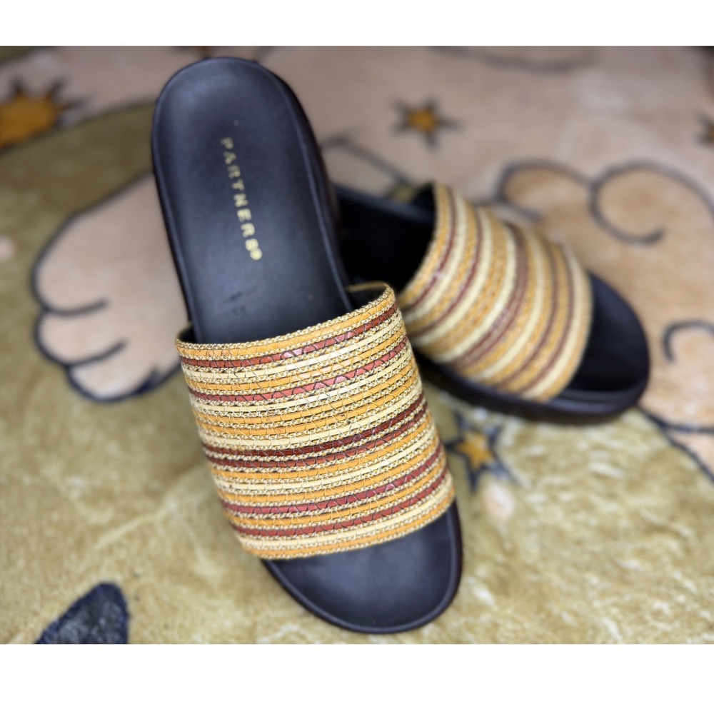 Partners Womens Multi Color Woven Platform Slide Sandals Brown Size 7